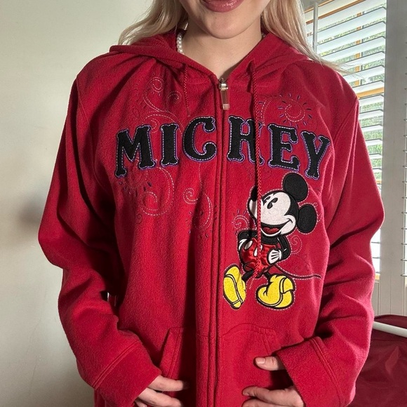 Vintage Disney Mickey Red Zip-Up Fleece Hoodie – Size XXL - Picture 3 of 6